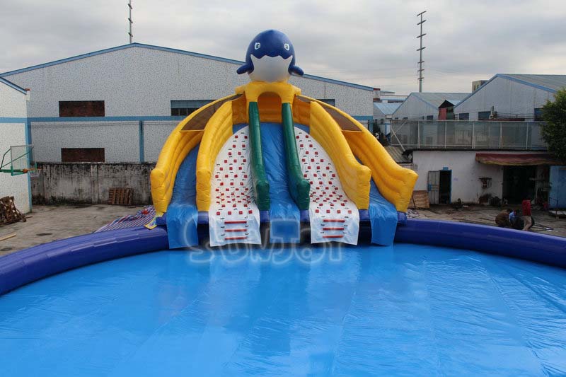 inflatable water slide with swimming pool