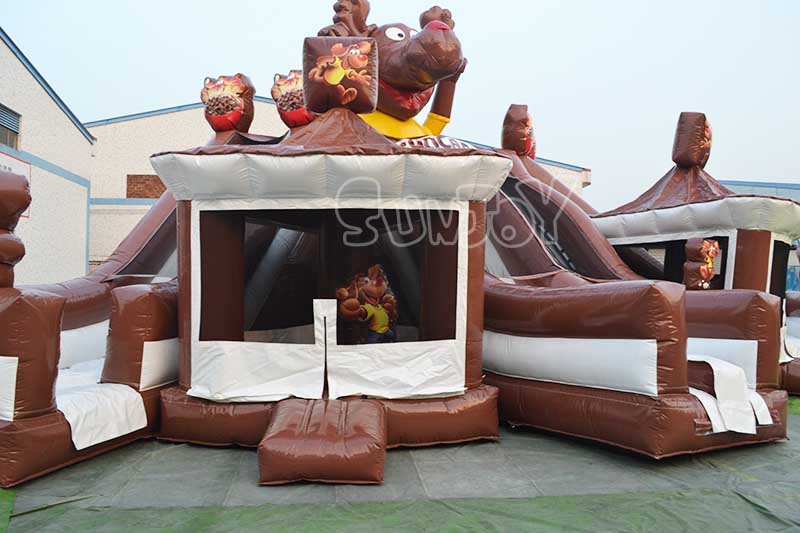 inflatable amusement park with three slides the bounce house