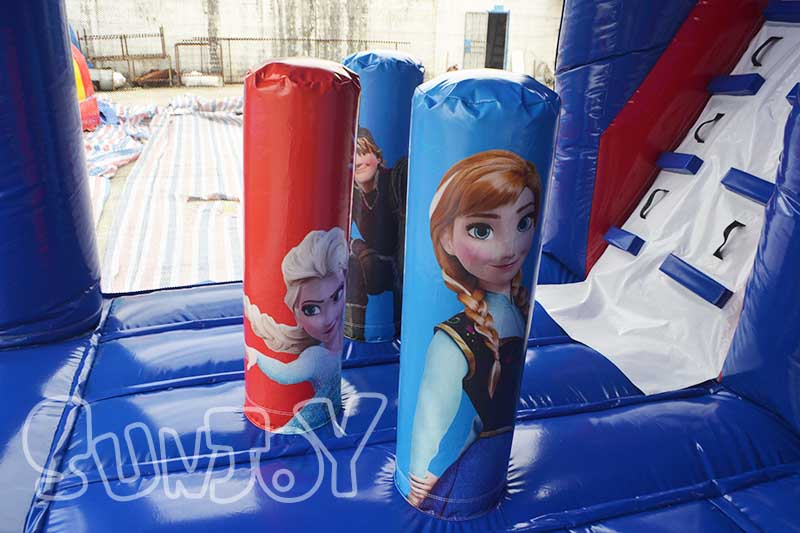 frozen jumping castle inflatable pillars obstacles