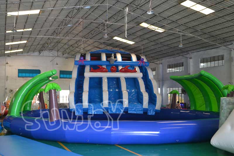 5 lanes inflatable water slide with pool for sale