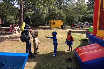 kids theme birthday party with bounce house