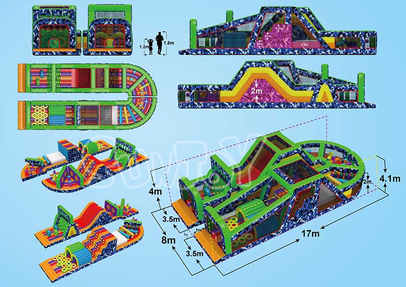u shape inflatable obstacle course design drawing