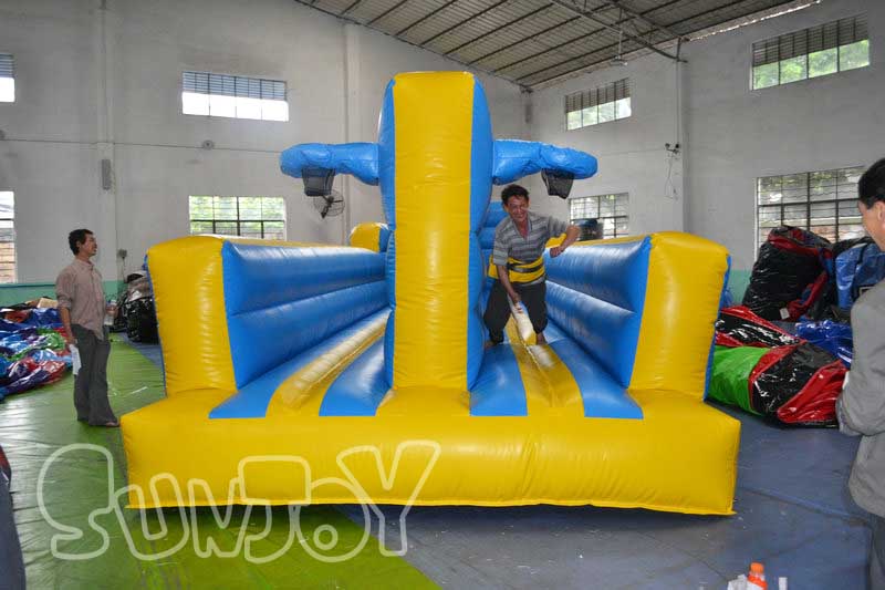 bungee run inflatable with basketball hoop