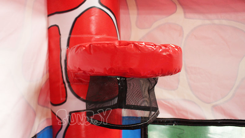 red bouncy castle combo basketball hoop