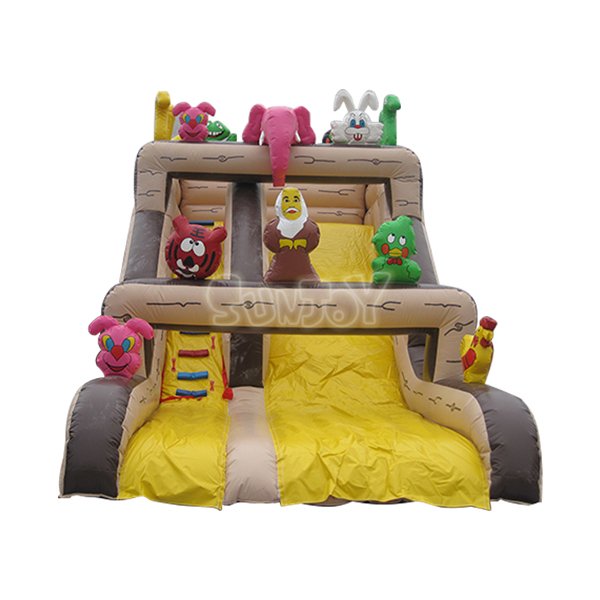 SJ-SL15079 Cartoon Animals Inflatable Dry Slide For Sale