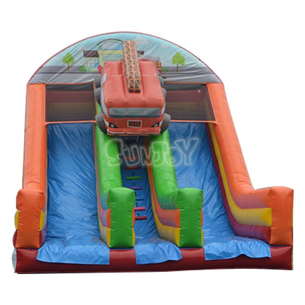 SJ-SL14006 21' Fire Truck Inflatable Dry Slide Double Lane