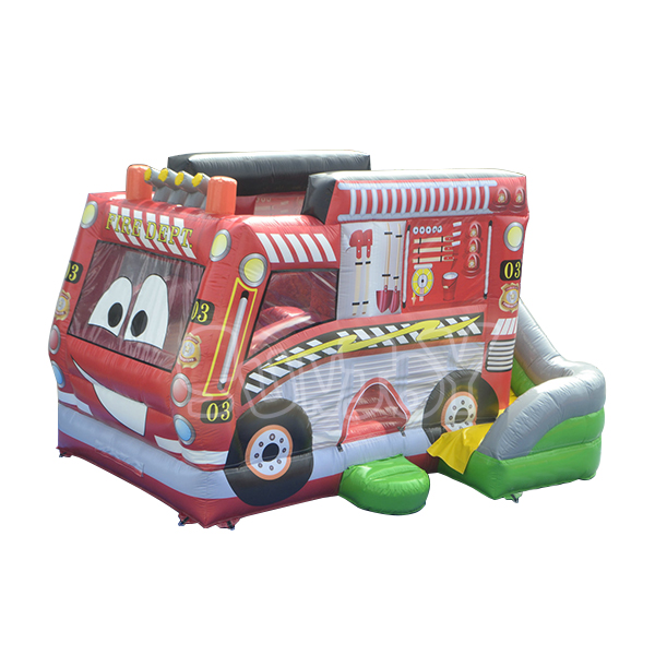 SJ-CO13040 Fire Dept Car Inflatable House With Slide Combo