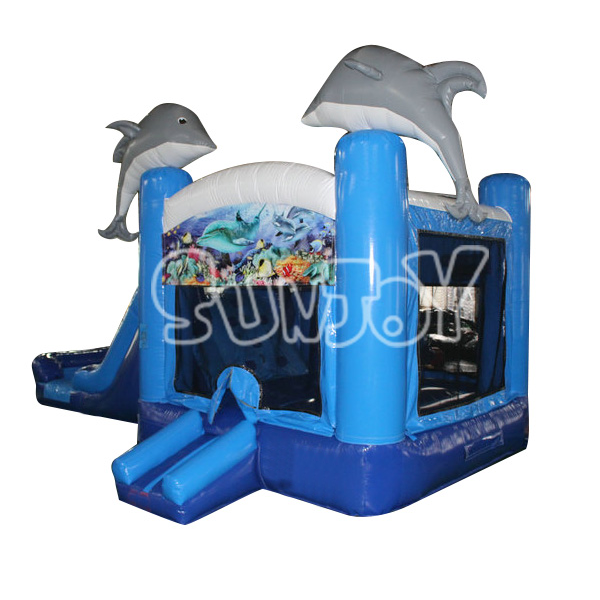 SJ-CO16014 28' Inflatable Dolphin 5 In 1 Combo Bounce House