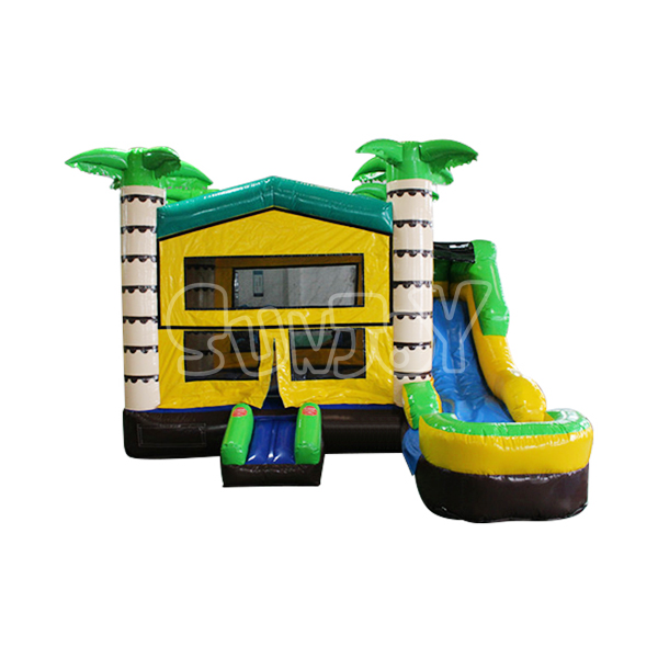 SJ-CO15027 Palm Tree Bounce House Wet Dry Slide Combo