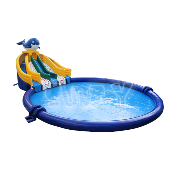 Triple Lane Inflatable Water Slide with Pool SJ-WSL15014