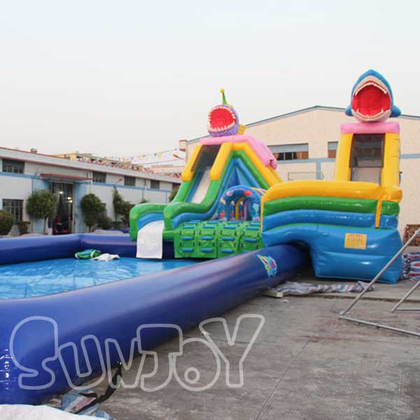 Double Bouncy Water Slide with Pool