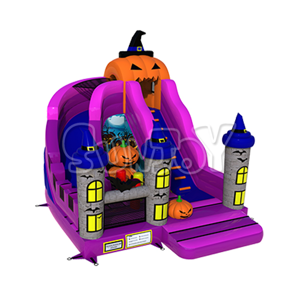 18FT Curved Halloween Pumpkin Inflatable Slide New Design SJ-NSL181205