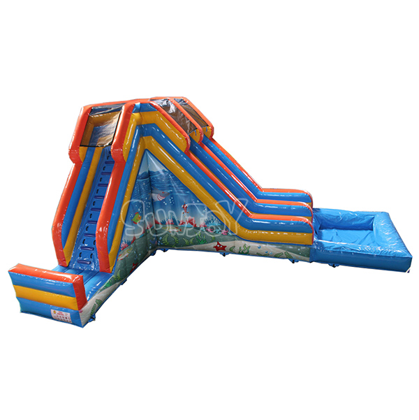 Right Angle Inflatable Water Slide With Pool On Sale SJ-WSL19003