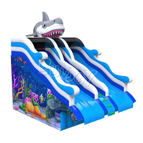 Double Lane Inflatable Shark Water Slide For Above-Ground Pool SJ-NWSL19006