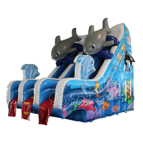 Dual Dolphins Inflatable Water Slide
