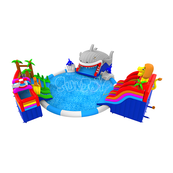 Triple Giant Water Slide With Pool Water Park New Design SJ-NWSL19105