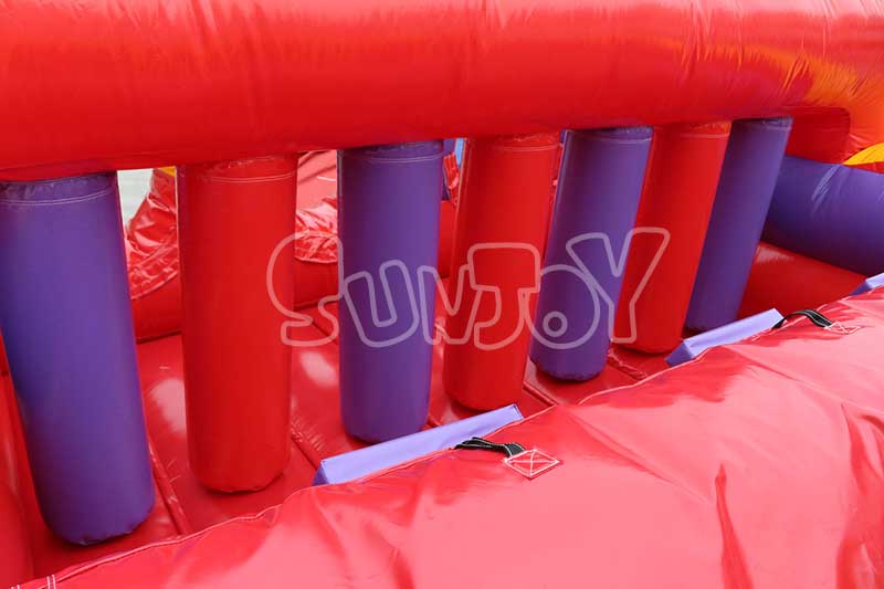 40ft bright color inflatable obstacle course pillar wall