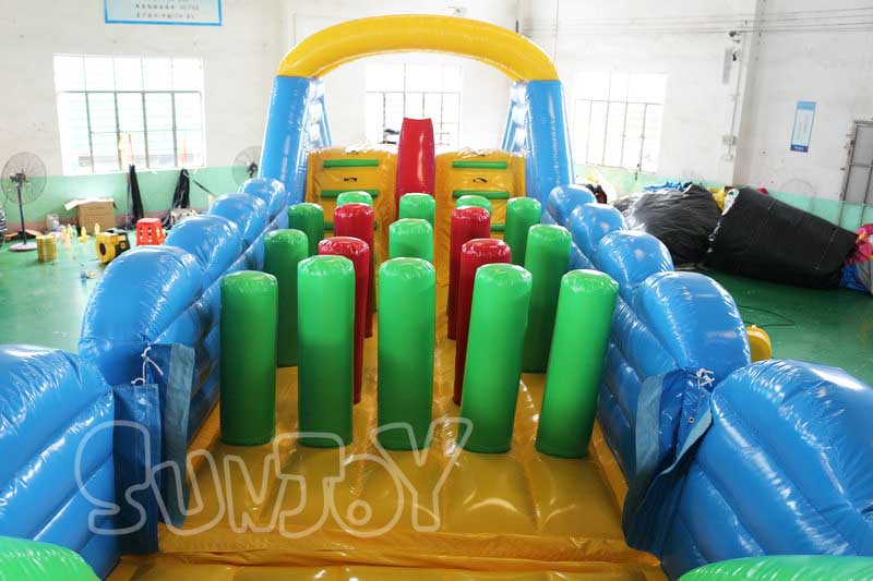 20m inflatable big obstacle course pillars jungle and climb wall