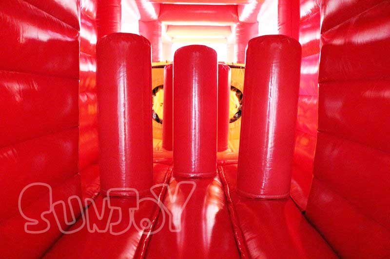 red truck inflatable obstacle course pillars