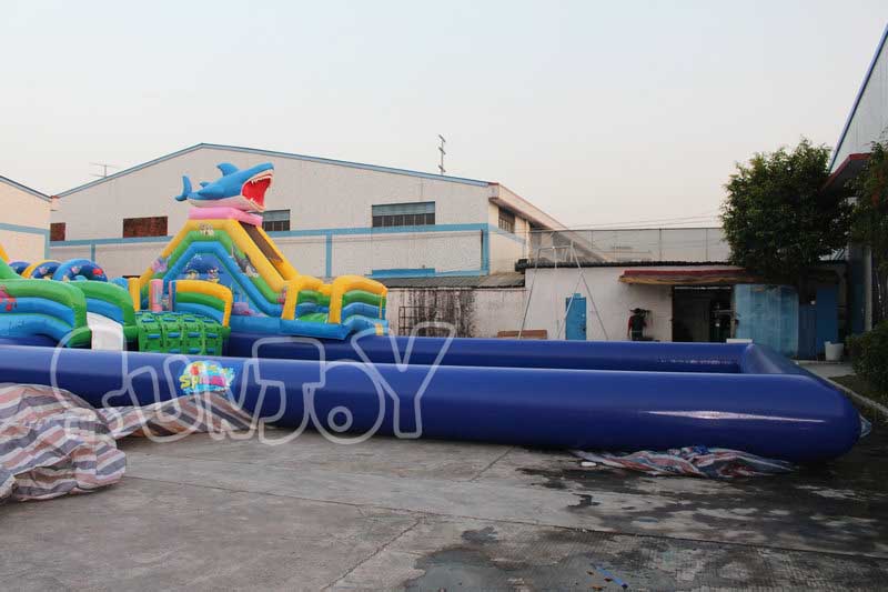 inflatable obstacle water slides with pool