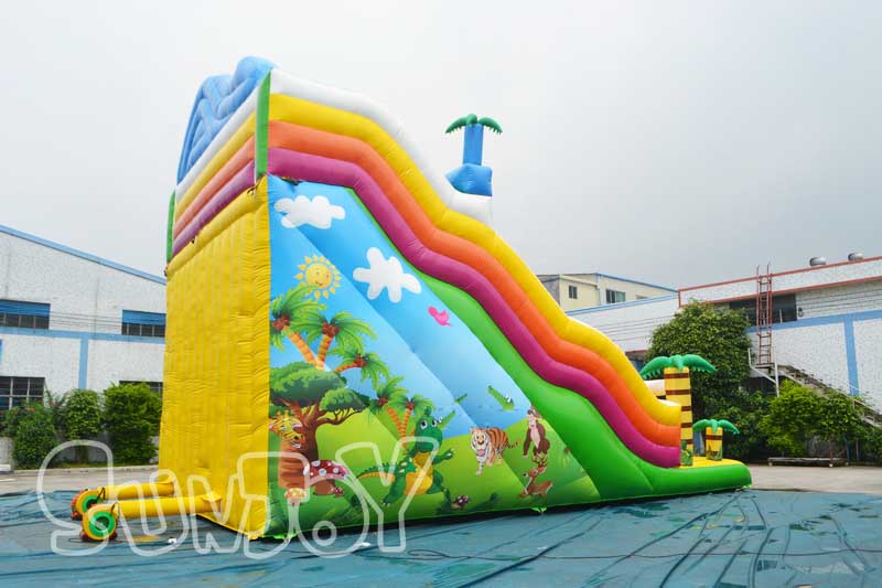 double lane tropical inflatable slide back side