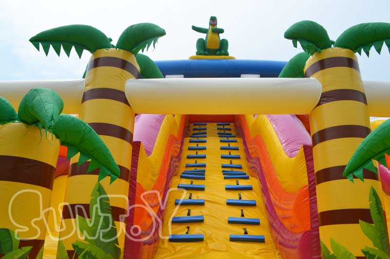 double lane tropical inflatable slide climbing stair