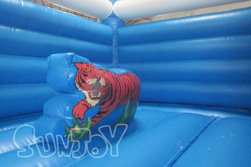 blue tiger bouncy house obstacle