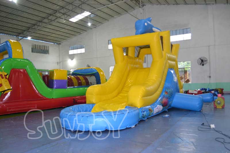 dolphin theme small inflatable water slide