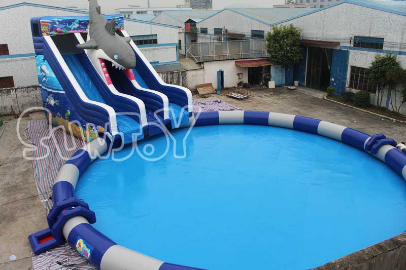 inflatable shark water slide with pool for adults