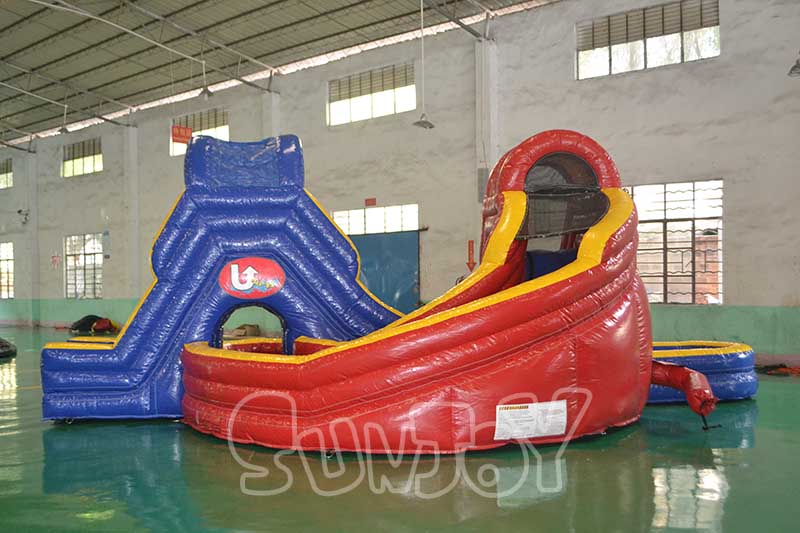 double lane U curve inflatable slide for sale