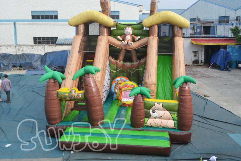 full view of monkey jungle inflatable slide