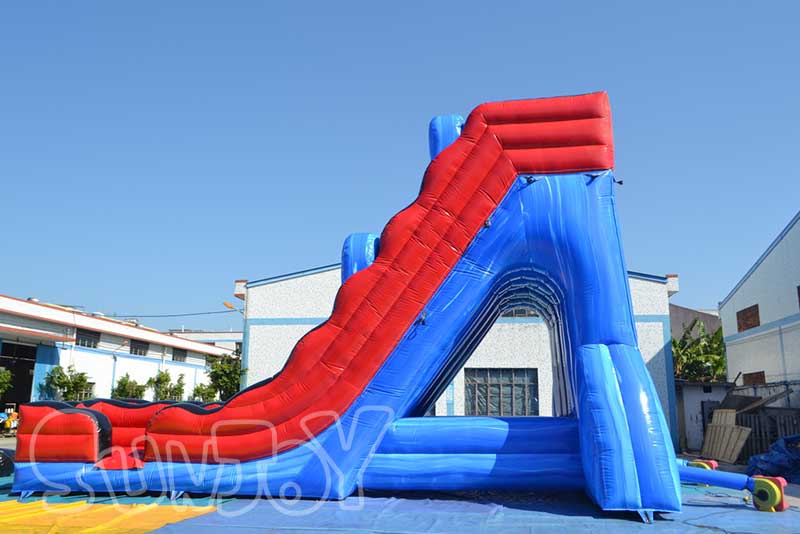 blue marble and red color inflatable slide