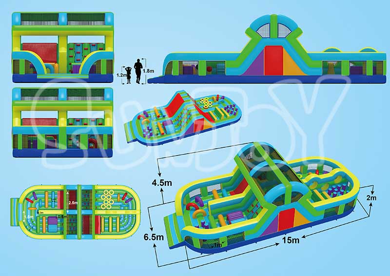 U-shaped inflatable obstacle course design drawing