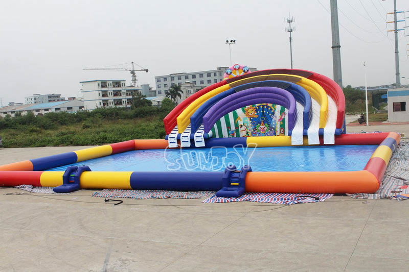triple lane rainbow inflatable water slide