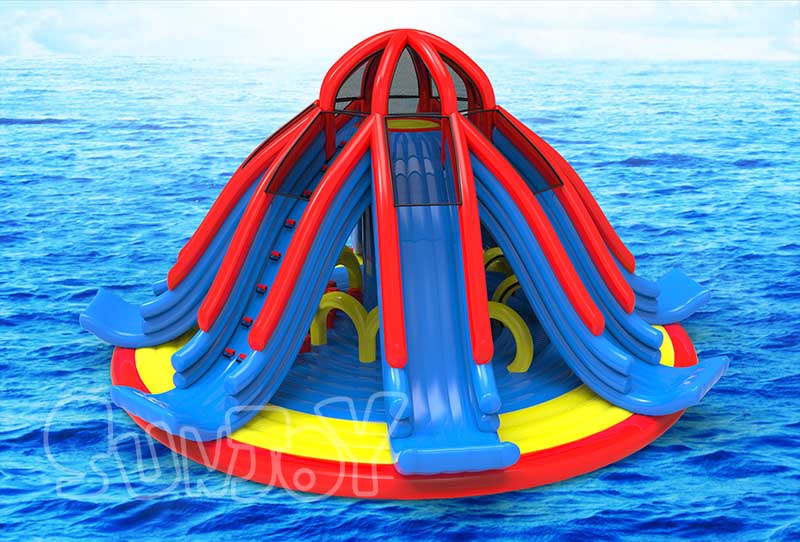 red blue octopus floating water slide