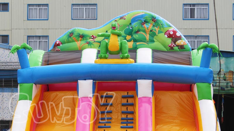 colorful inflatable dry slide dinosaur cartoon