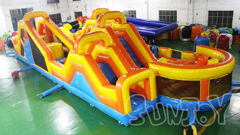 S-shaped inflatable obstacle course exit side
