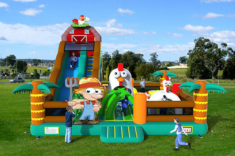 chicken farm inflatable playground front view