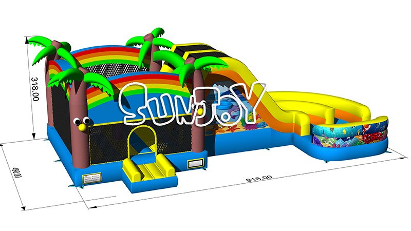 curve water slide bouncy house size