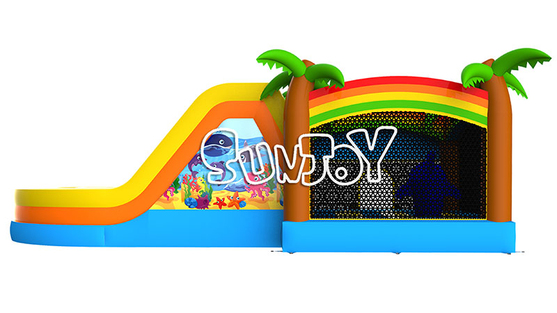 curve water slide bouncy house back side