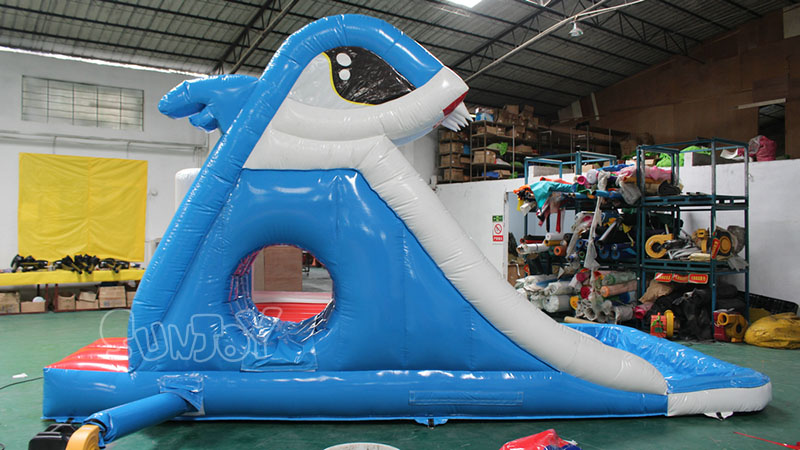 inflatable shark water slide park side view