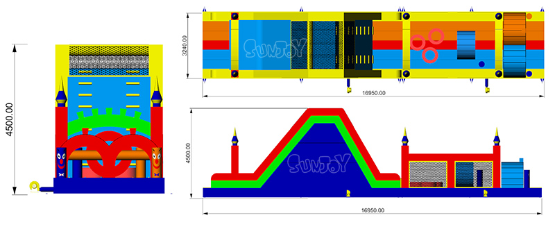 clown castle obstacle course three views