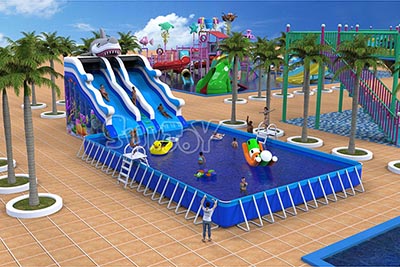 shark inflatable water slide for swimming pool