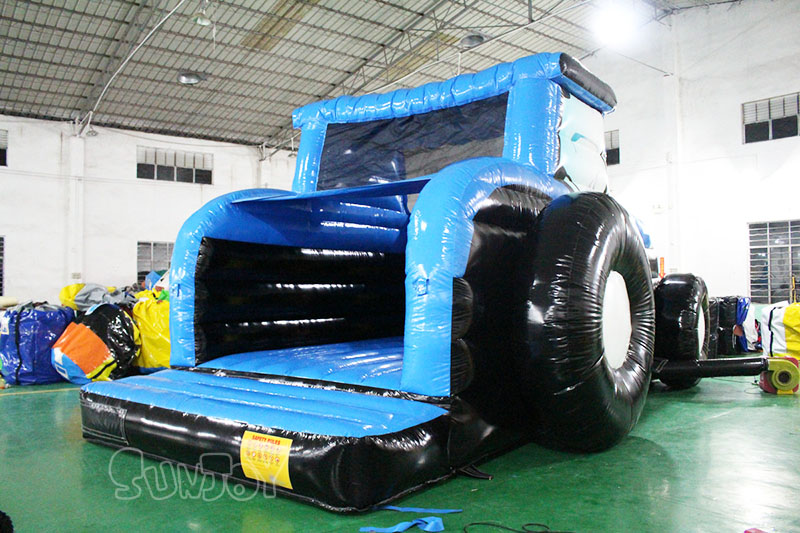 blue tractor bounce house entrance