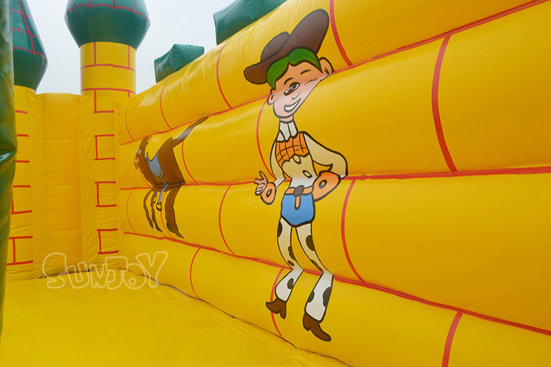 yellow castle inflatable slide platform