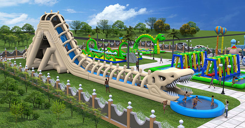 giant dinosaur skeleton water slide effect picture