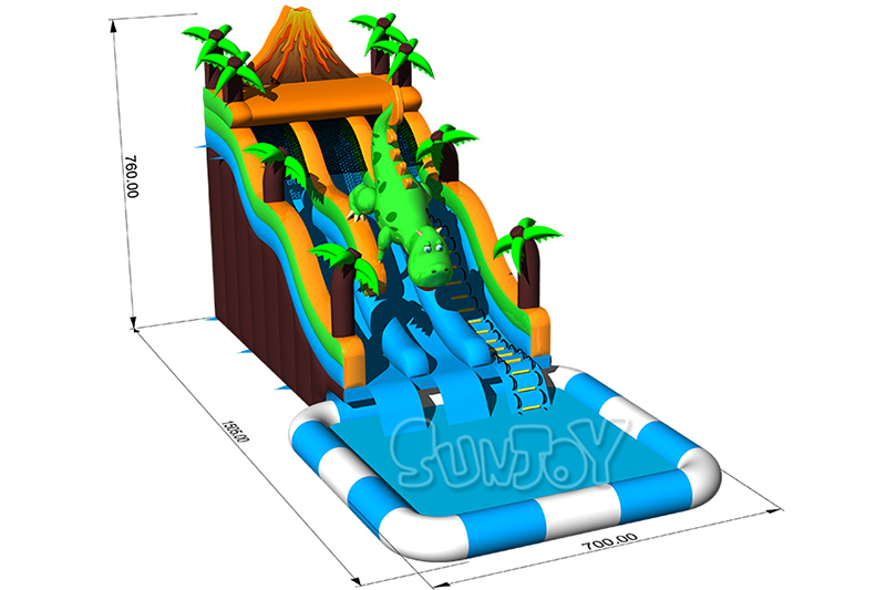 dino volcano water slide playground size